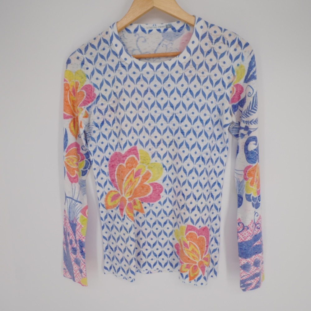 Whimsy Rose Baby Waffle Shirt Womens S Floral Crew Neck Long Sleeve Lightweight